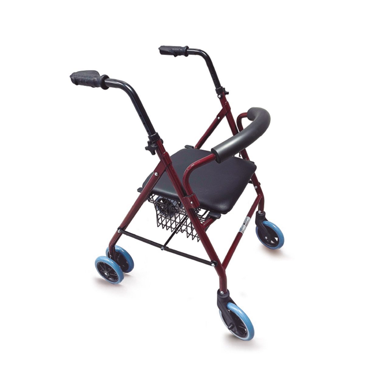 Andador Rollator de Aluminio PRIM U351 con 6 Ruedas, Asiento y Cesta, Freno por presión (push).