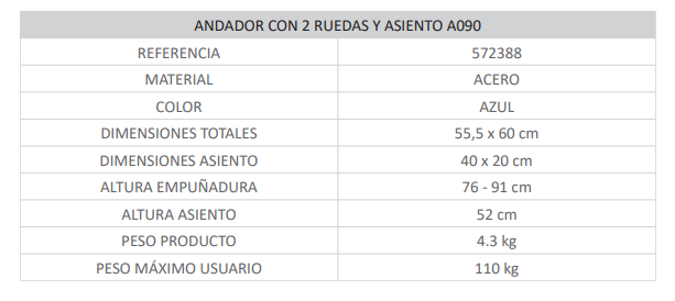 Andador de Acero PRIM A090 con Ruedas, Asiento Acolchado y Plegable - Imagen 2
